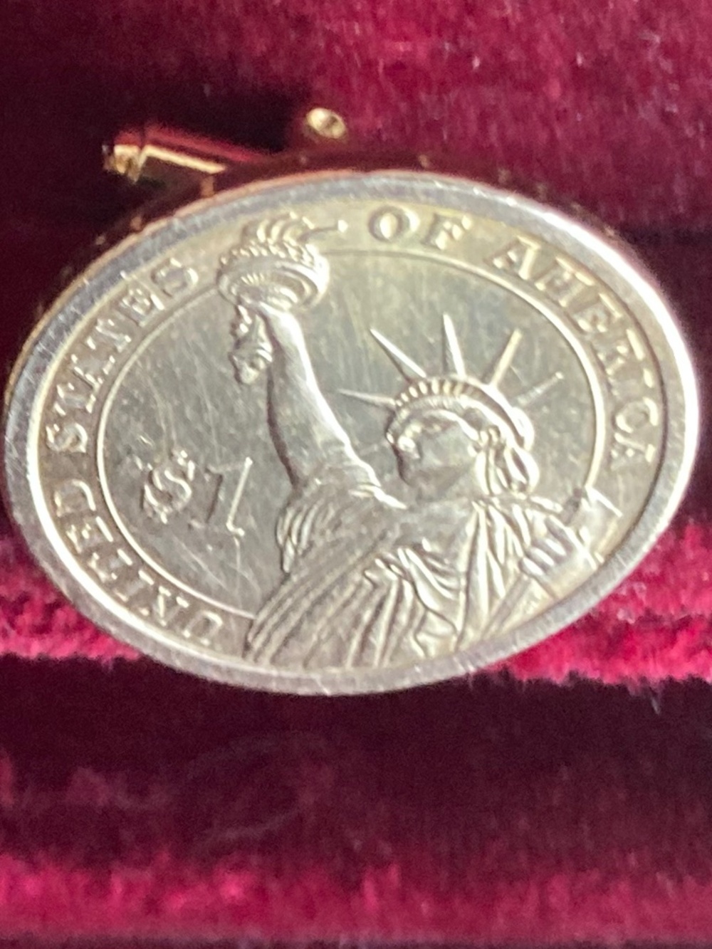 Custom U.S. $1 Liberty Coin Cufflinks Gold Tone Americana Formal Wear
